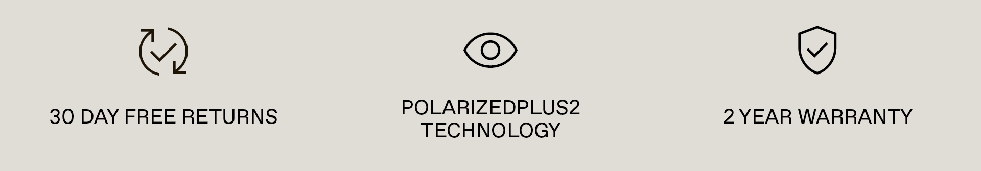 30 days free returns, PolarizedPlus2 Technology, 2 Year Warranty