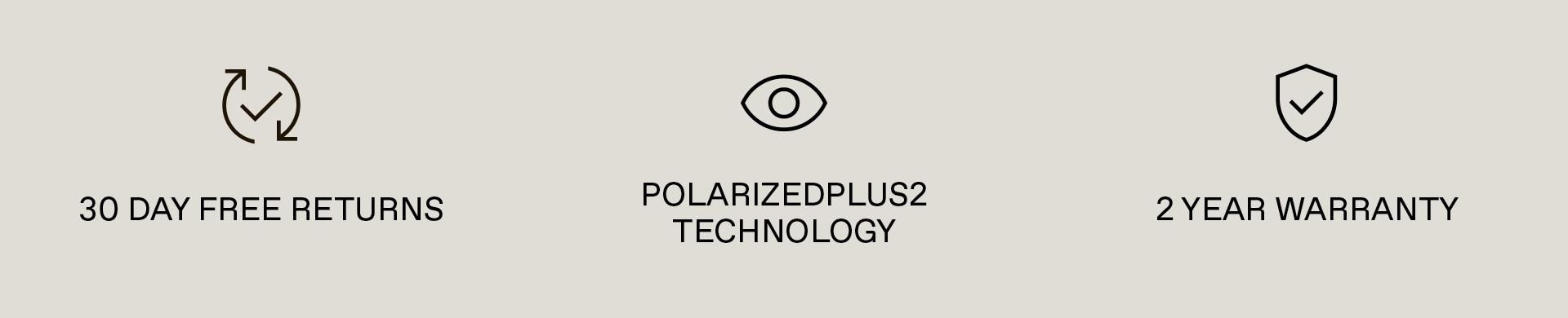 30 days free returns, PolarizedPlus2 Technology, 2 Year Warranty