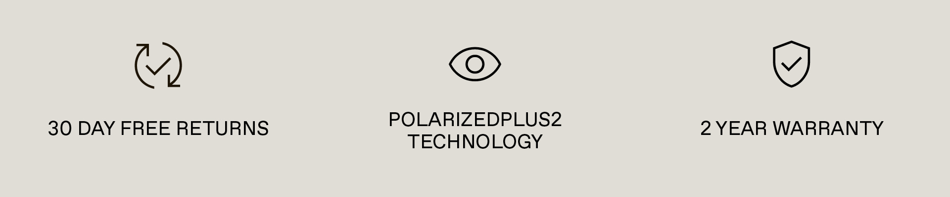 30 days free returns, PolarizedPlus2 Technology, 2 Year Warranty