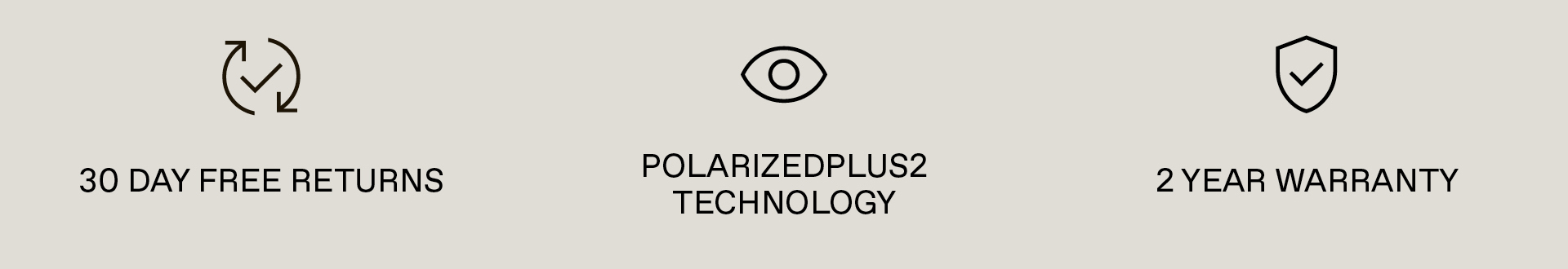 30 Day Free Returns, PolarizedPlus2 Technology, 2 Year Warranty