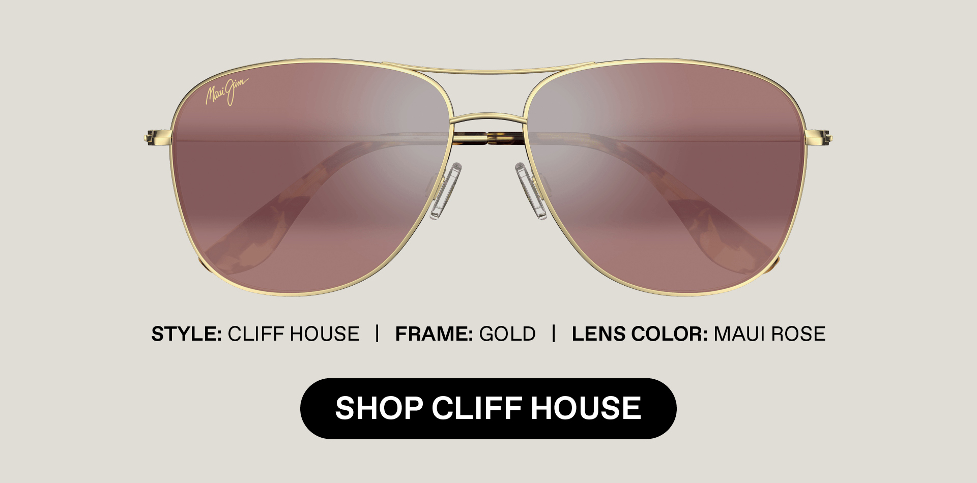 Style: Cliff House, Frame: Gold, Lens Color: Maui Rose - Shop Cliff House