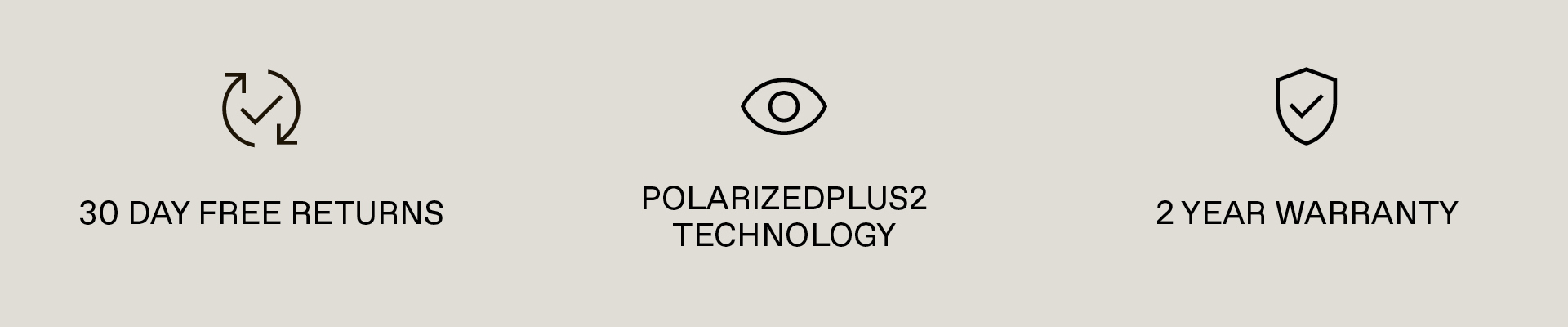 30 Day Free Returns, PolarizedPlus2 Technology, 2 Year Warranty