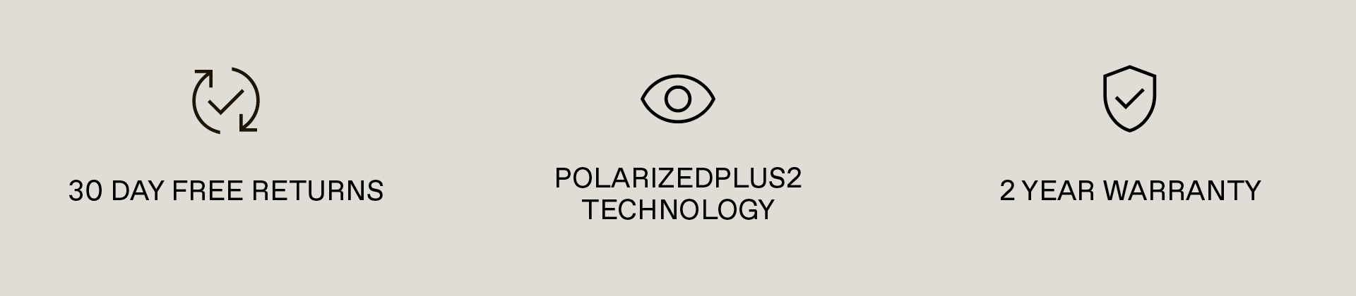 30 days free returns, PolarizedPlus2 Technology, 2 Year Warranty