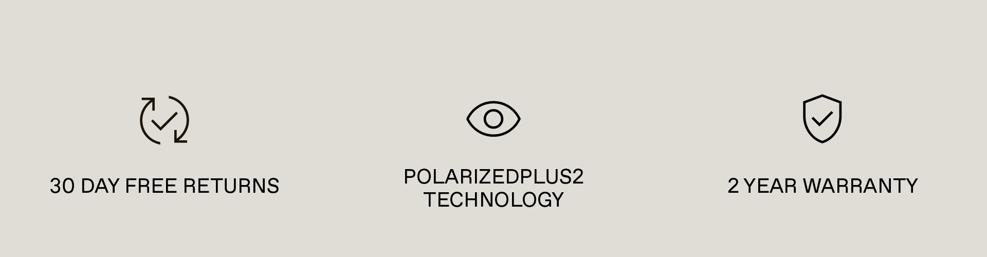 30 Day Free Returns, PolarizedPlus2 Technology, 2 Year Warranty