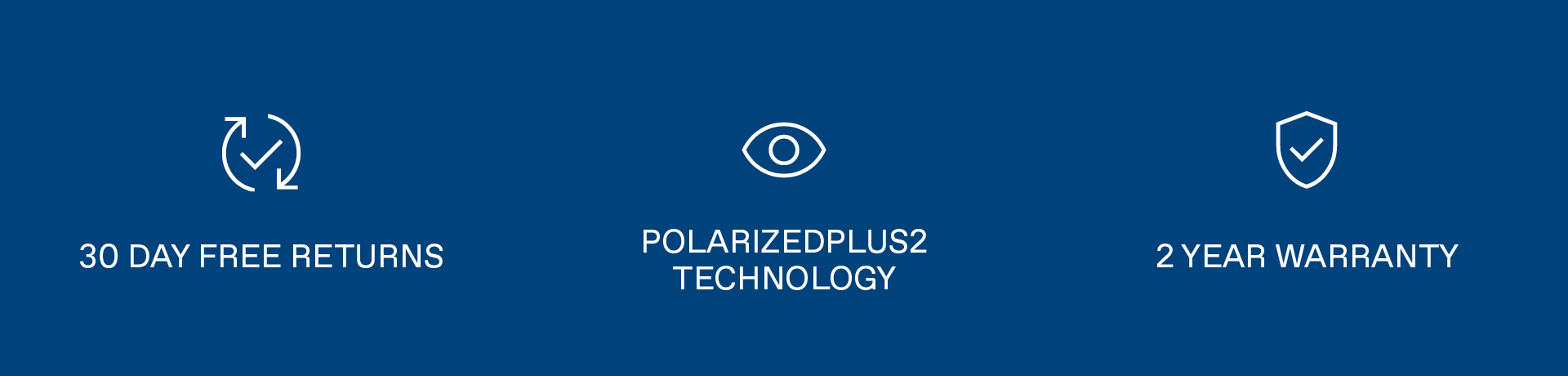 30 Day Free Returns, PolarizedPlus2 Technology, 2 Year Warranty