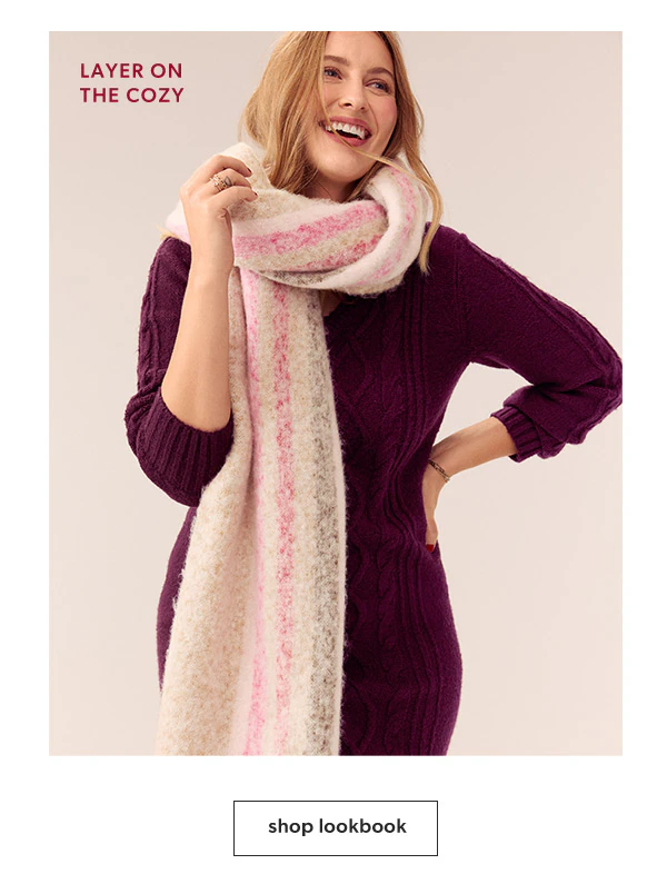 Layer on the cozy. Model wearing maurices clothing. Shop lookbook.