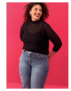 Model wearing maurices clothing.