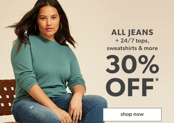 All jeans + 24/7 tops, sweatshirts & more 30% off*. Shop now. Model wearing maurices clothing.