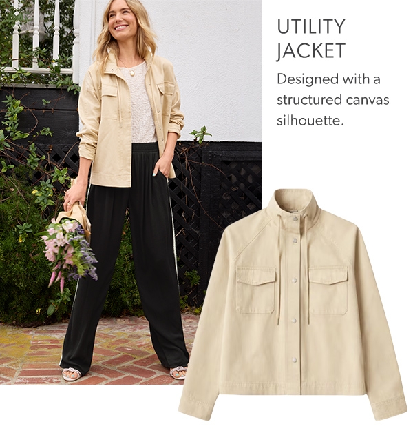 Utility jacket. Designed with a structure canvas silhouette.