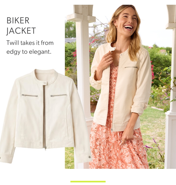 Biker jacket. Twill takes it from edgy to elegant.