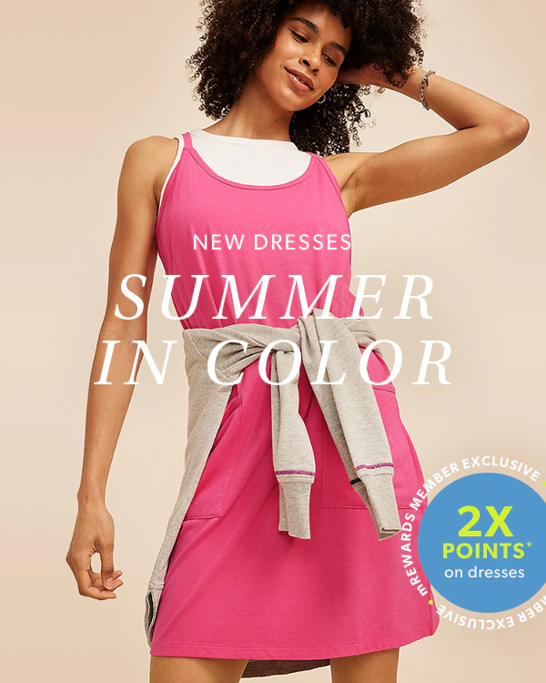 New dresses. Summer in color. mRewards member exclusive. 2x points* on dresses. Model wearing maurices clothing.