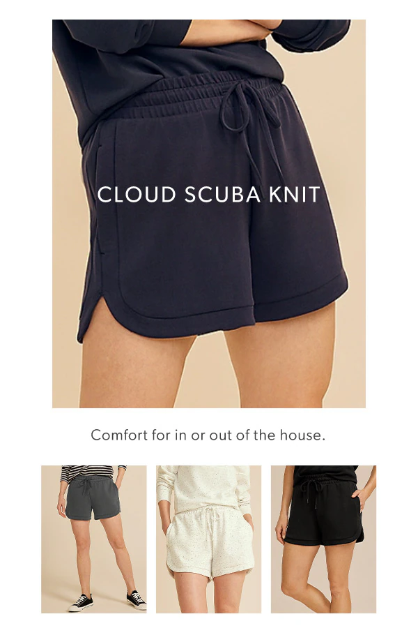 Cloud scuba knit. Comfort for in or out of the house. Models wearing maurices clothing.