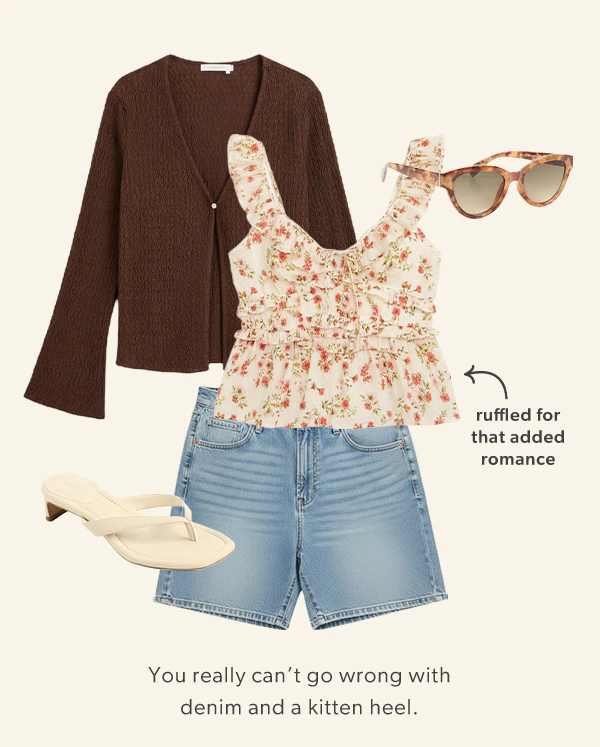 You really can't go wrong with denim and a kitten heel. Ruffled for that added romance.