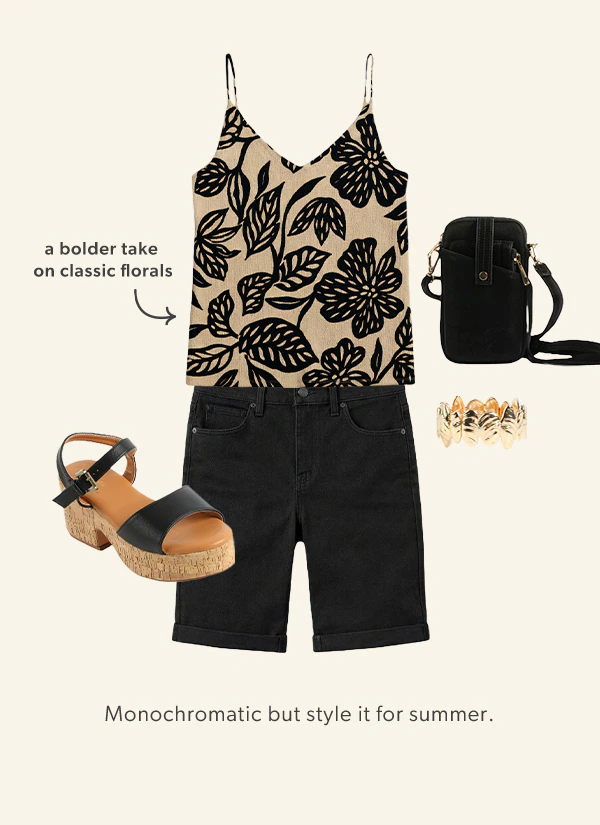 Monochromatic but style it for summer. A bolder take on classic florals.