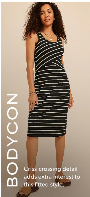 Bodycon. Criss–crossing detail adds extra interest to this fitted style.