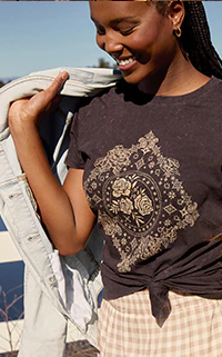 Model wearing maurices clothing.