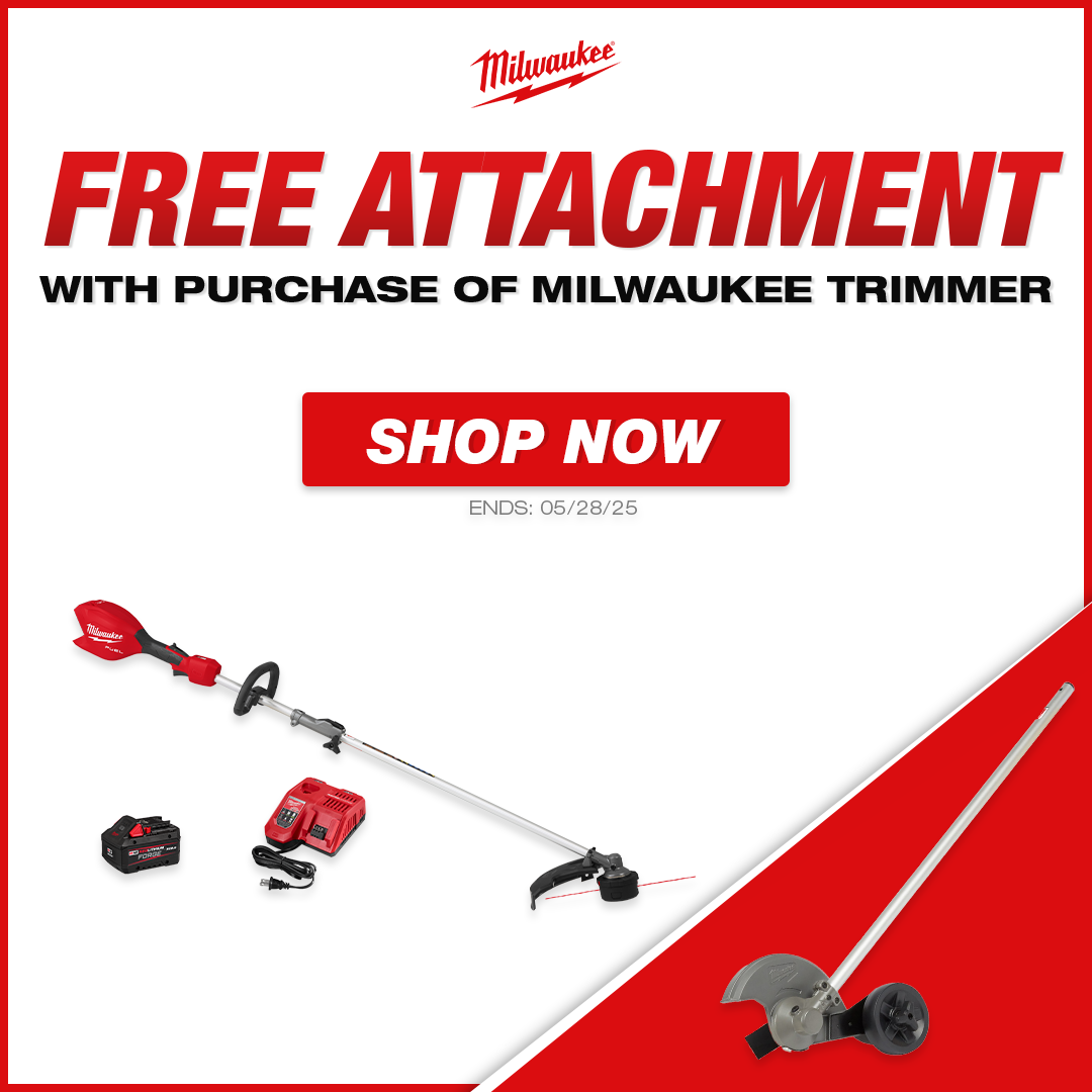 Free Milwaukee Attachment With Purchase of Milwaukee Trimmer | Shop Now
