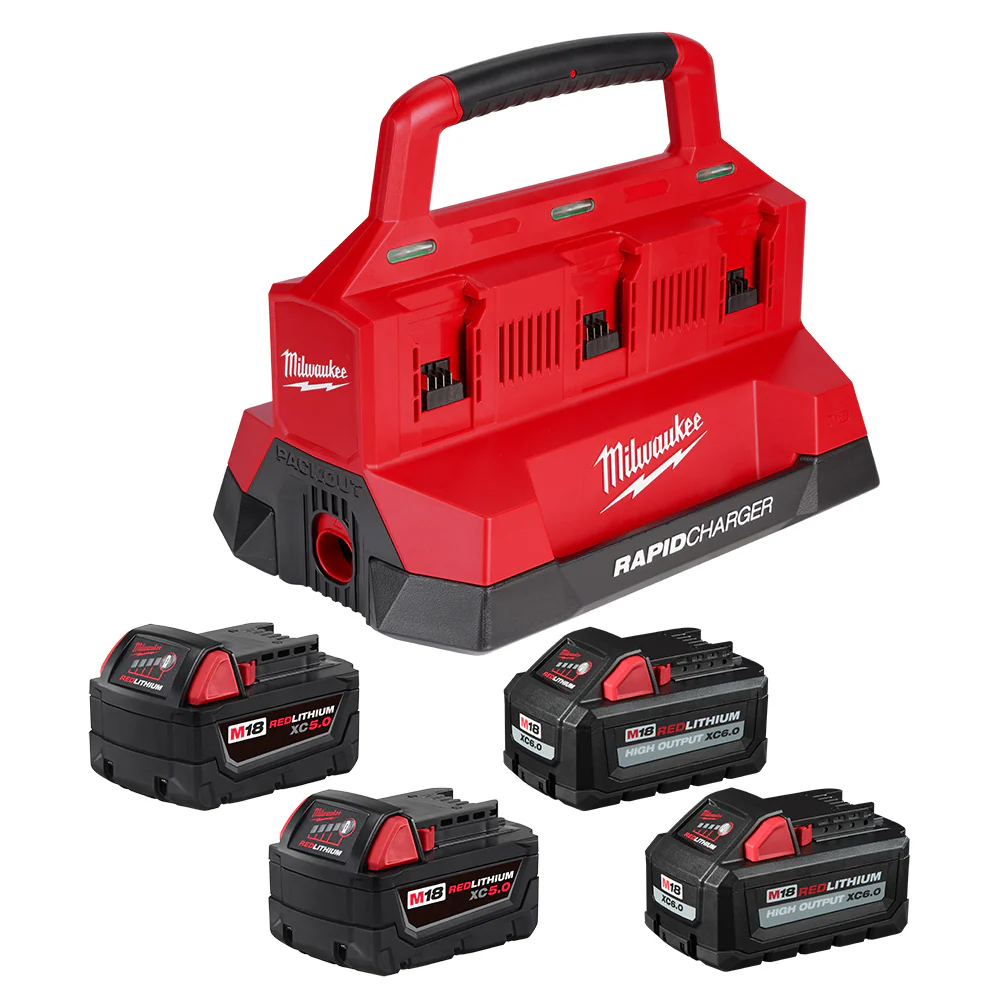 Image of Milwaukee 48-59-1865POC M18 18V PACKOUT Rapid Charger w/ 2-M18 C6.0 /2-M18 XC5.0