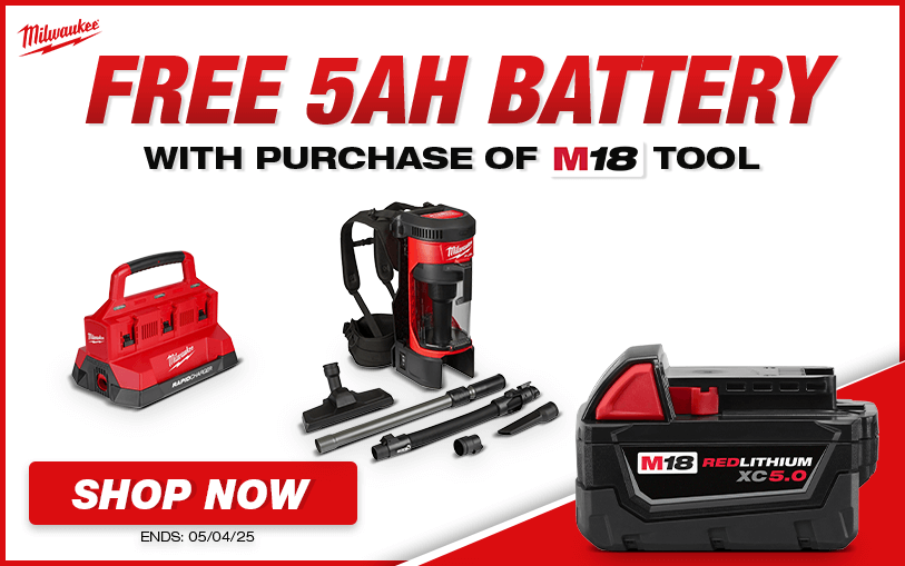 Free Milwaukee 5Ah Battery With Select M18 Tools