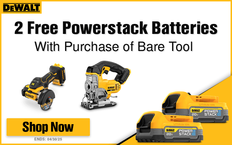 2 Free DeWALT Powerstack Batteries With Purchase of Select Bare Tools