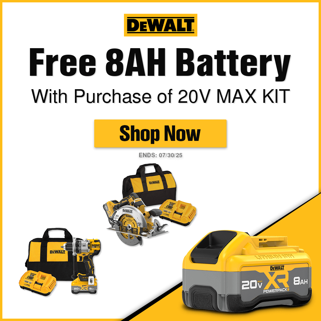 Free DeWALT 8Ah Battery With Purchase of Select 20v MAX Kits