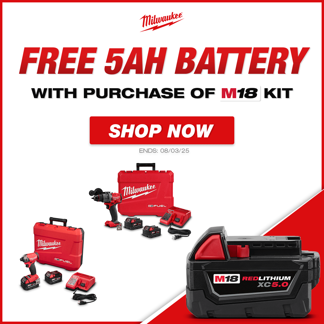 Free Milwaukee 5Ah Battery With Purchase of Select Milwaukee M18 Kits
