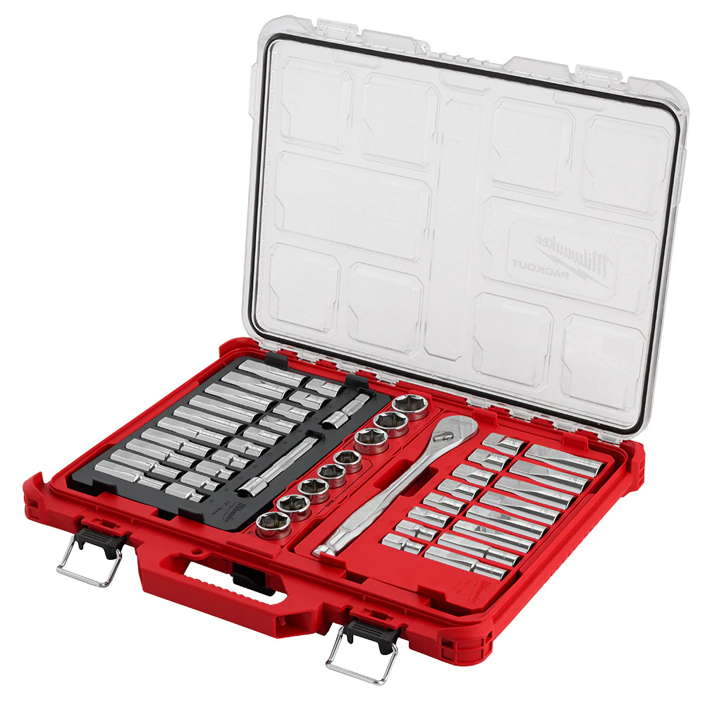 Image of Milwaukee 48-22-9487 47 PC 1/2" Drive Ratchet/Socket Set w/ PACKOUT Organizer