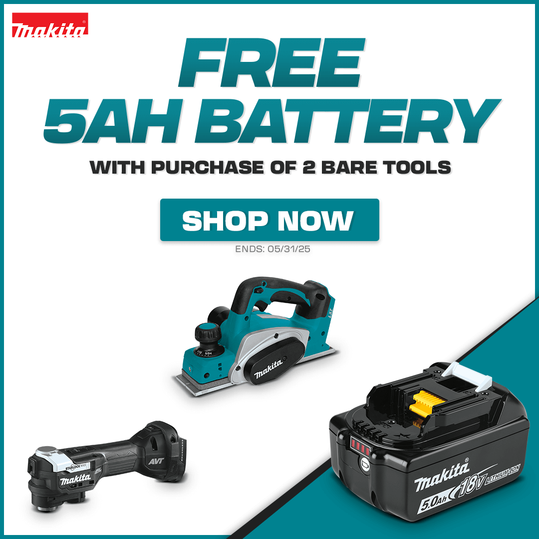 Final Hours: Free Makita 5Ah Battery With Purchase of Select 2 Bare Tools