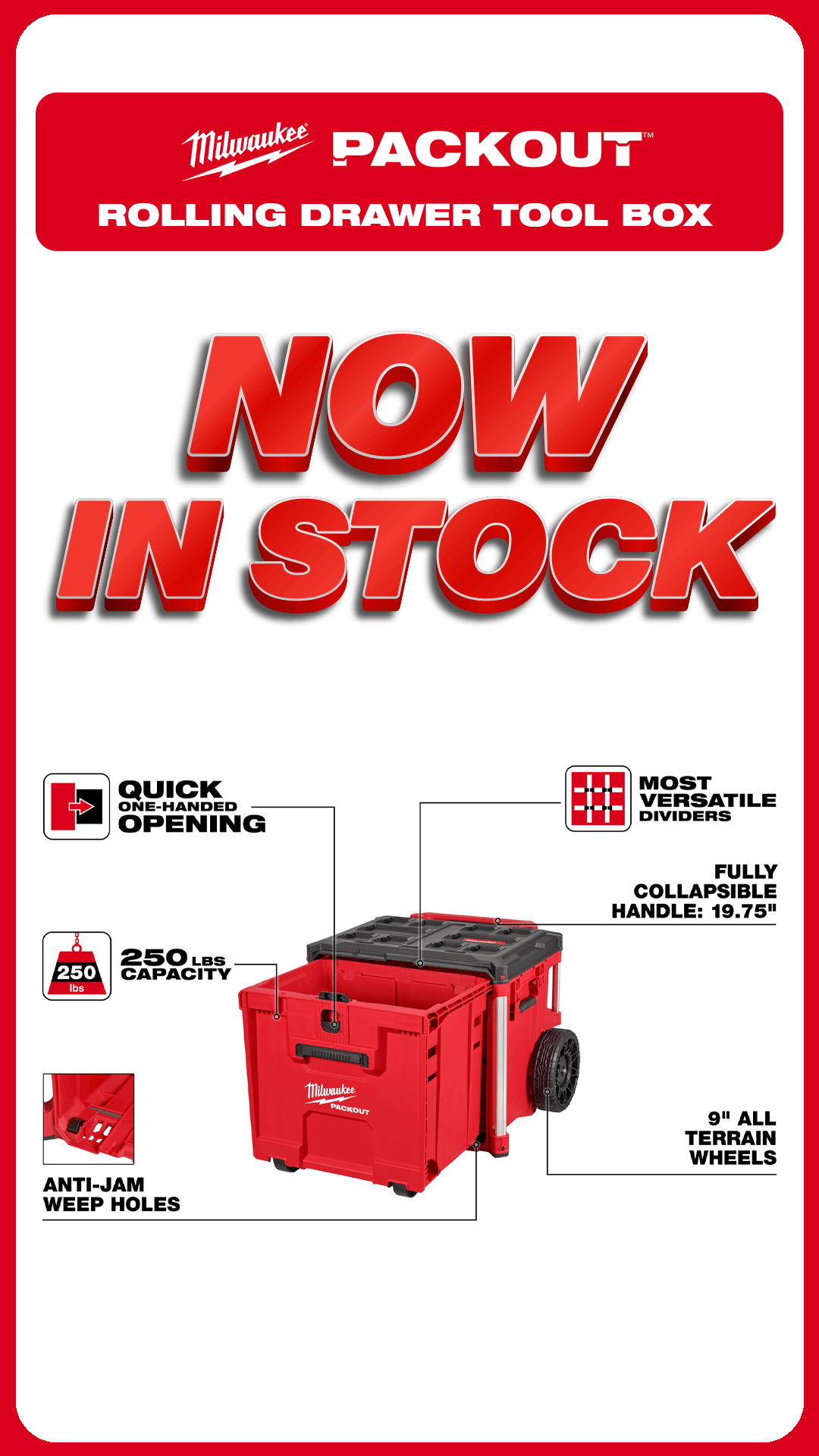 NEW! Milwaukee 48-22-8420 PACKOUT Rolling Drawer Tool Box w/ 250-Pound Capacity