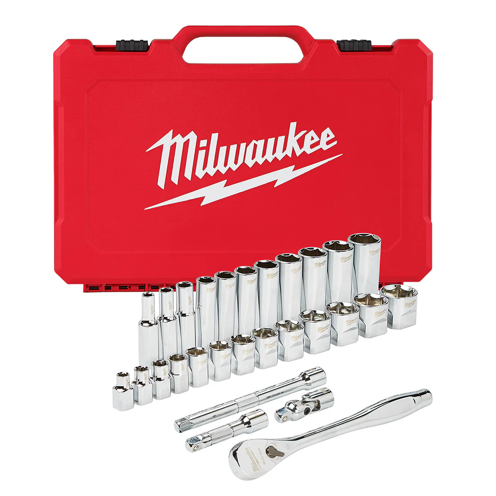 Image of Milwaukee 48-22-9408 3/8-Inch Drive Durable SAE Ratchet and Socket Set- 28pc