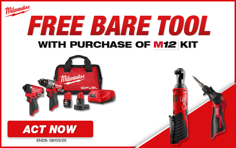 Free Milwaukee Bare Tool With Purchase of Select M12 Kits 