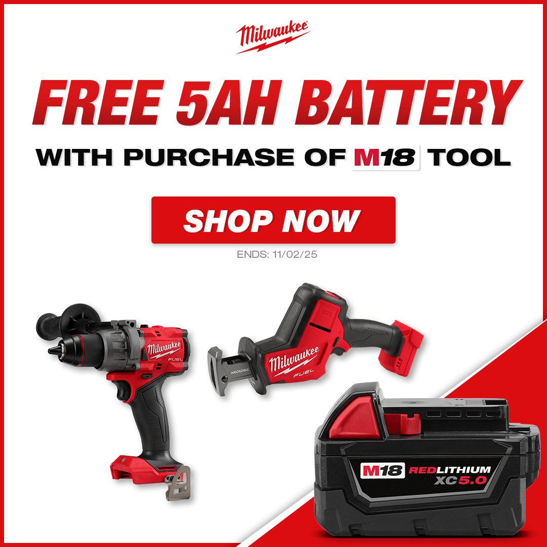 Free Milwaukee 5Ah Battery With Purchase of Select M18 Tools