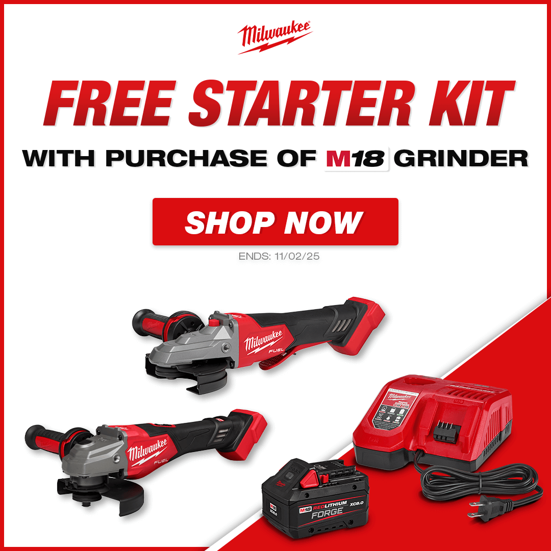 Free Milwaukee Starter Kit With Purchase of Select M18 Grinders