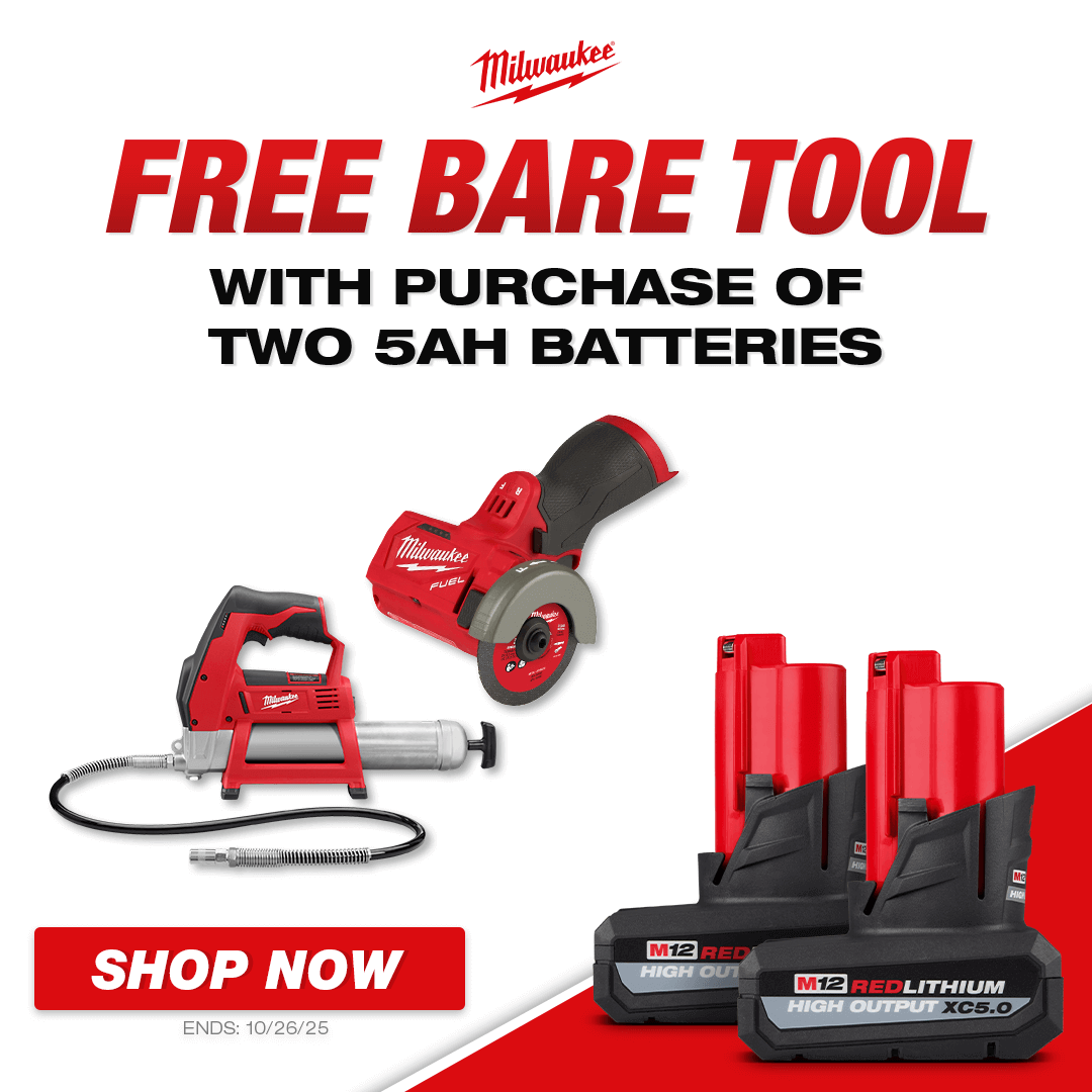Free Milwaukee Bare Tool With Purchase of Select Two 5Ah Batteries