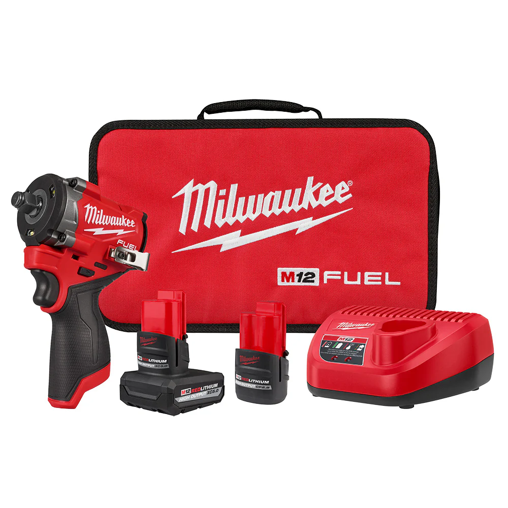 Image of Milwaukee 2563-22 M12 FUEL 12V 1/2" Corddles Stubby Impact Wrench Kit