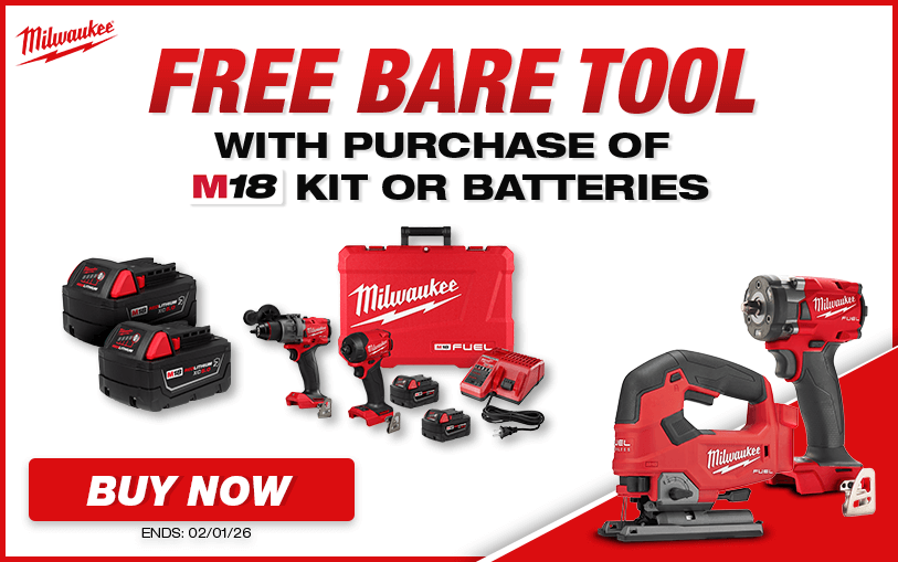 Free Milwaukee Bare Tool With Purchase of Select M18 Kits or Batteries