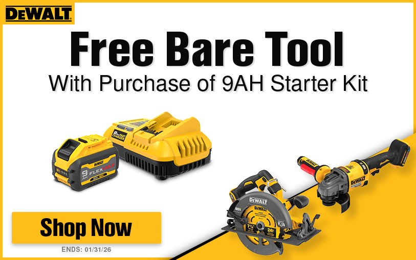 Free DeWALT Bare Tool With Purchase of This DeWALT 9AH Starter Kit