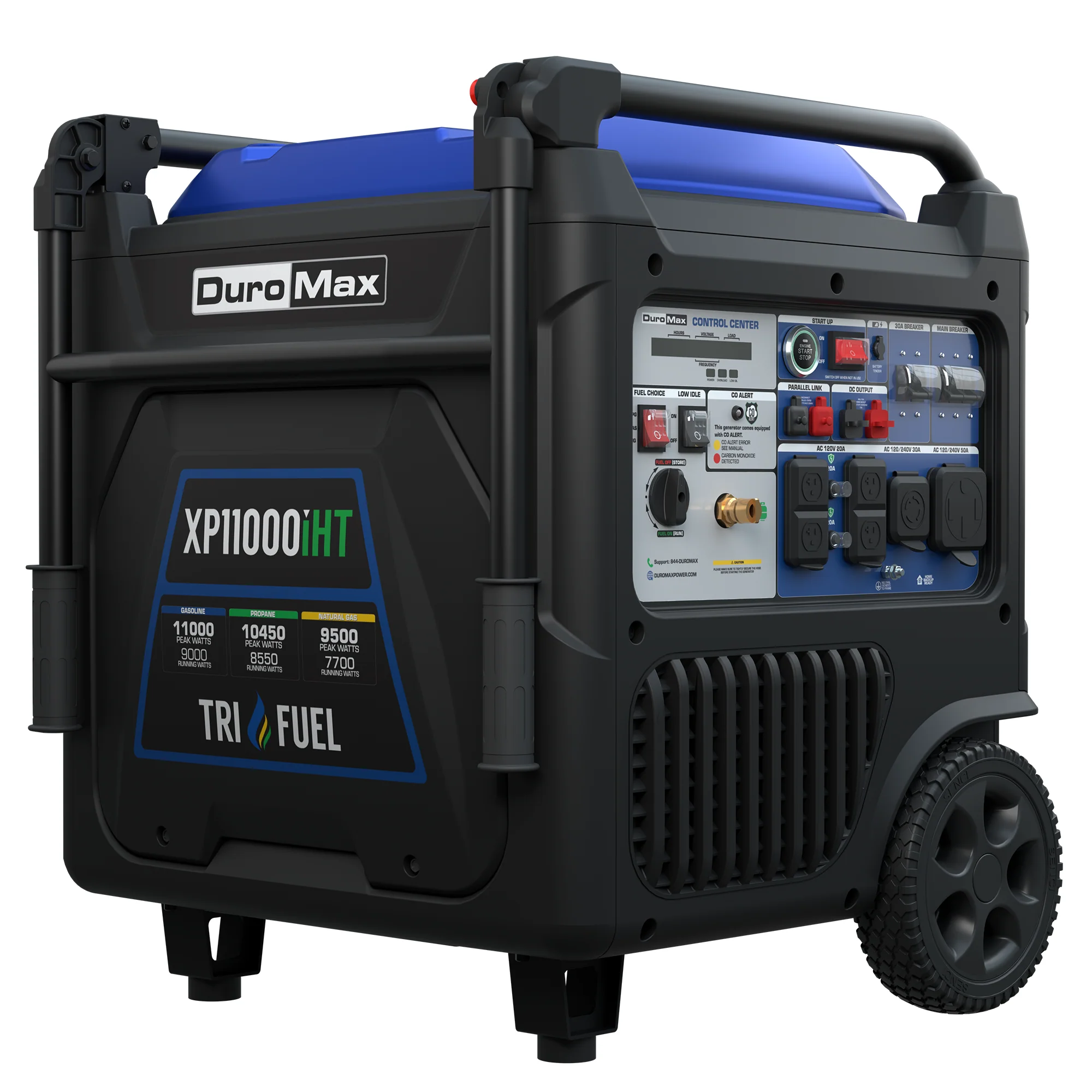 Image of DuroMax XP11000iHT 11,000 Watt Portable Tri Fuel Inverter Generator - Quiet, Low THD