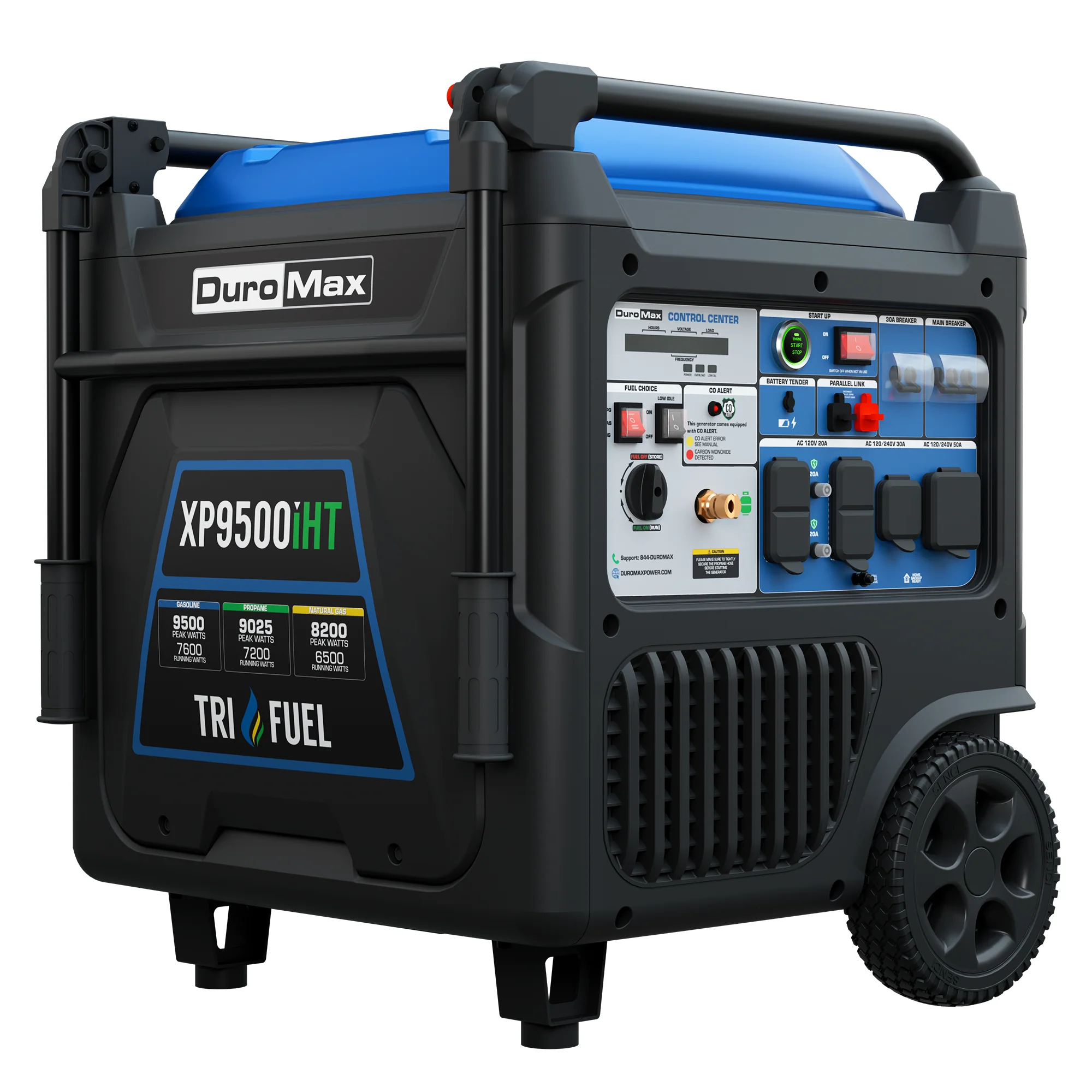 Image of DuroMax XP9500iHT 9,500 Watt Portable Tri Fuel Inverter Generator - Quiet, Low THD