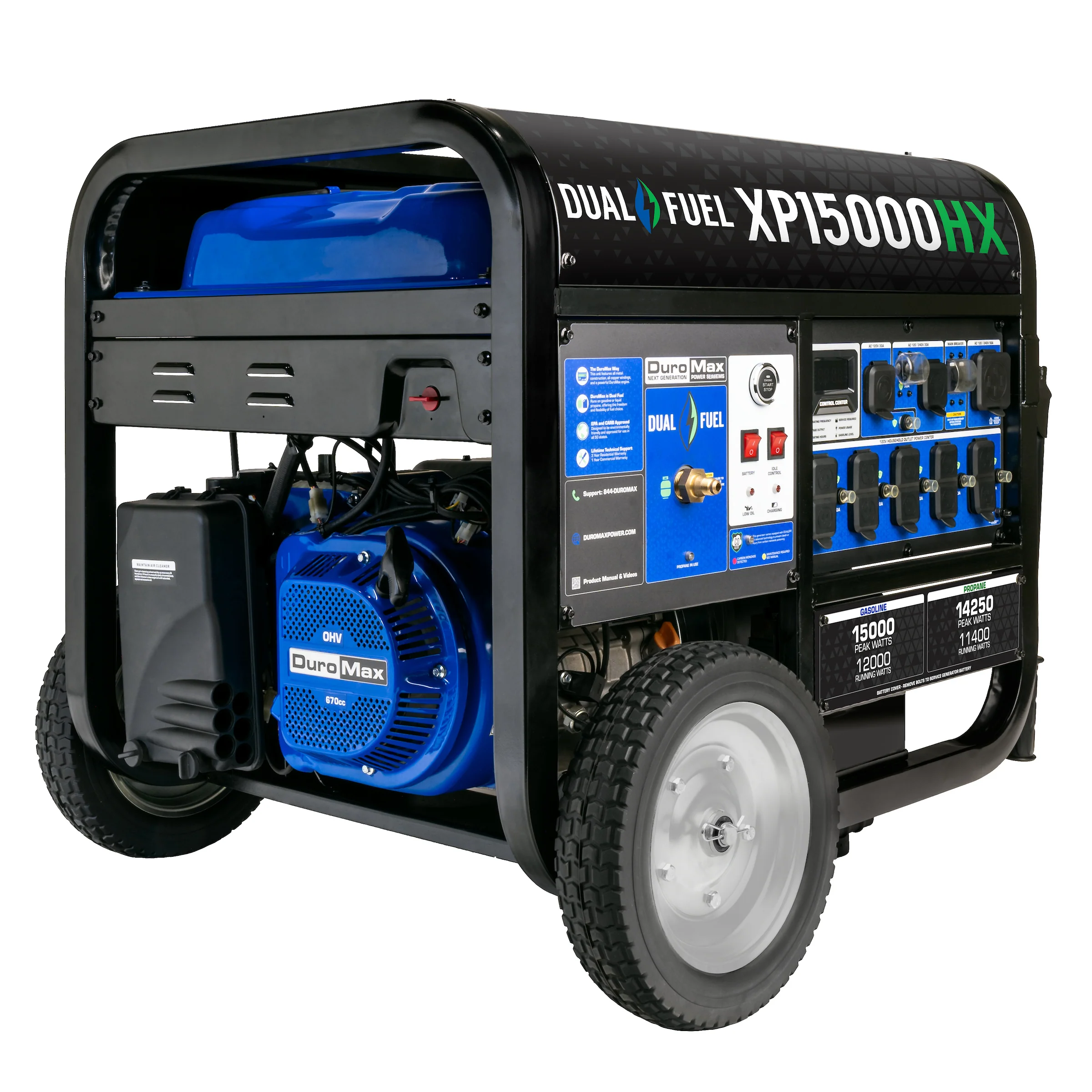 Image of DuroMax XP15000HX 15,000 Watt Electric Start Dual Fuel Portable Generator