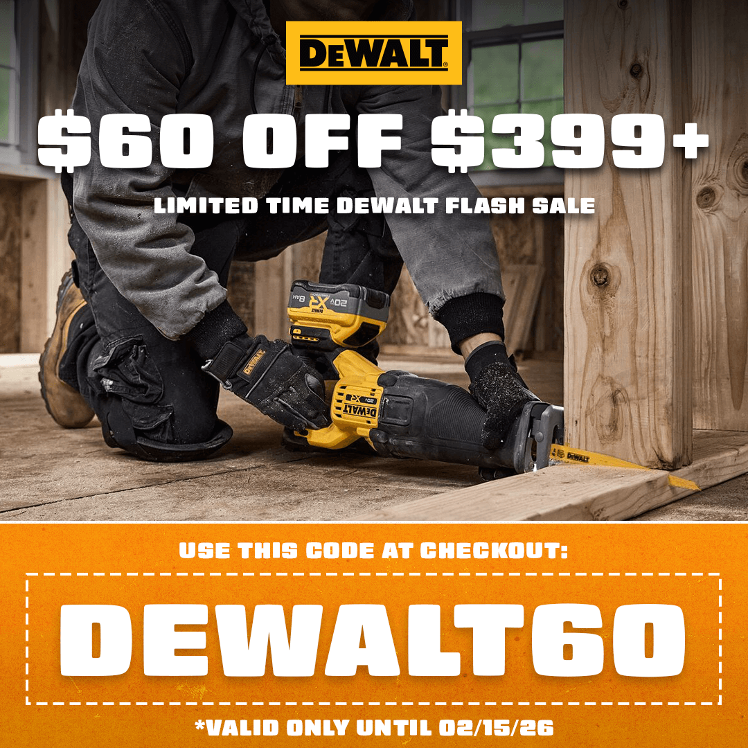 $60 OFF $399+ DeWALT Flash Sale — Limited Time Only!  Use Code: DEWALT60