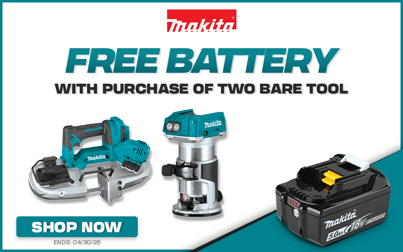 Free Makita Battery With Purchase of Select Two Bare Tools