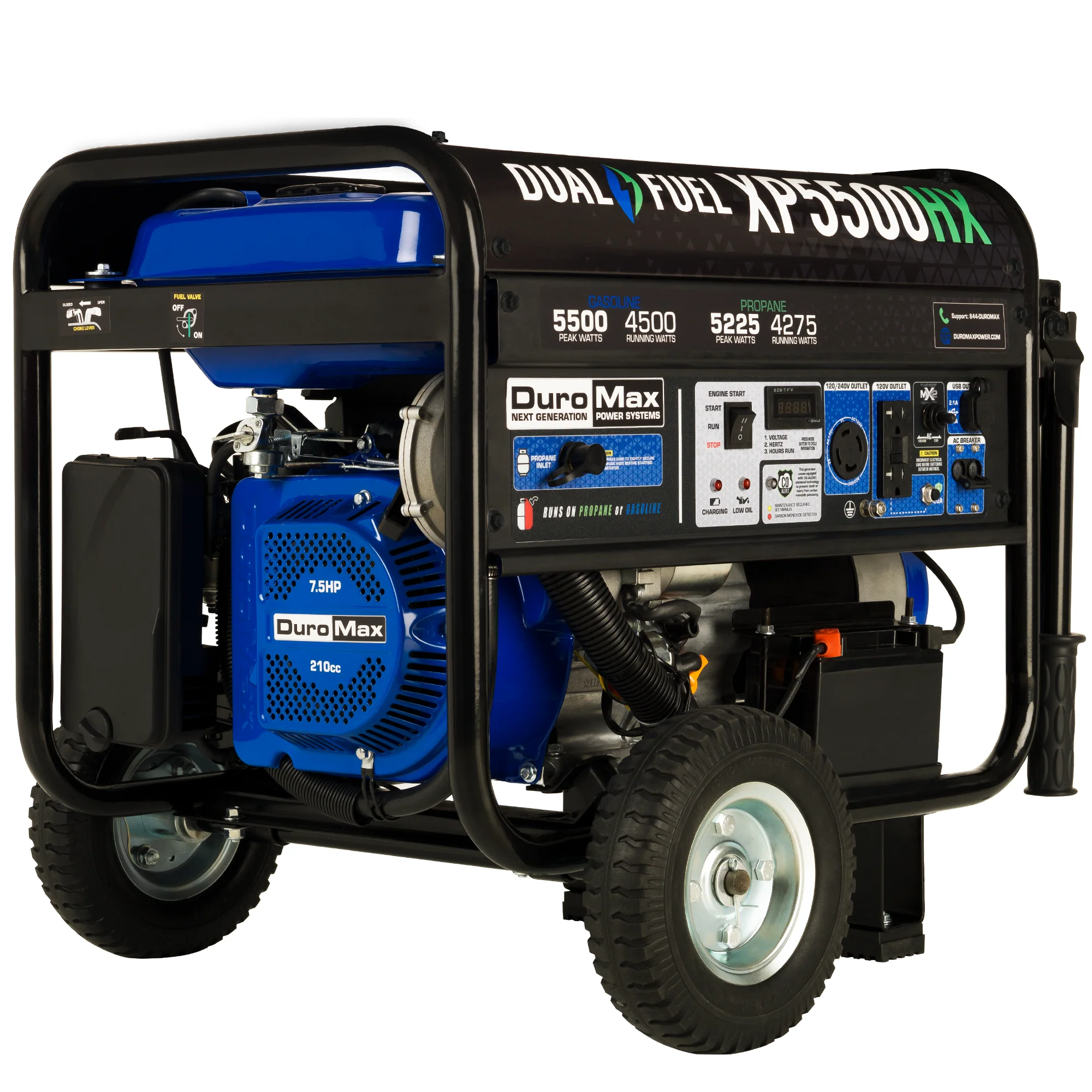 Image of DuroMax XP5500HX 5,500 Watt Portable Dual Fuel Gas Propane CO Alert Generator