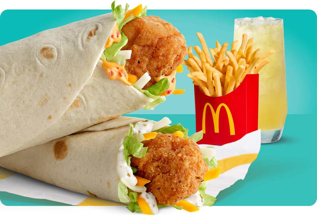 Double up with a Snack Wrap meal with medium fries and a soft drink. Pick a different drink, including a lemonade, for an additional charge.