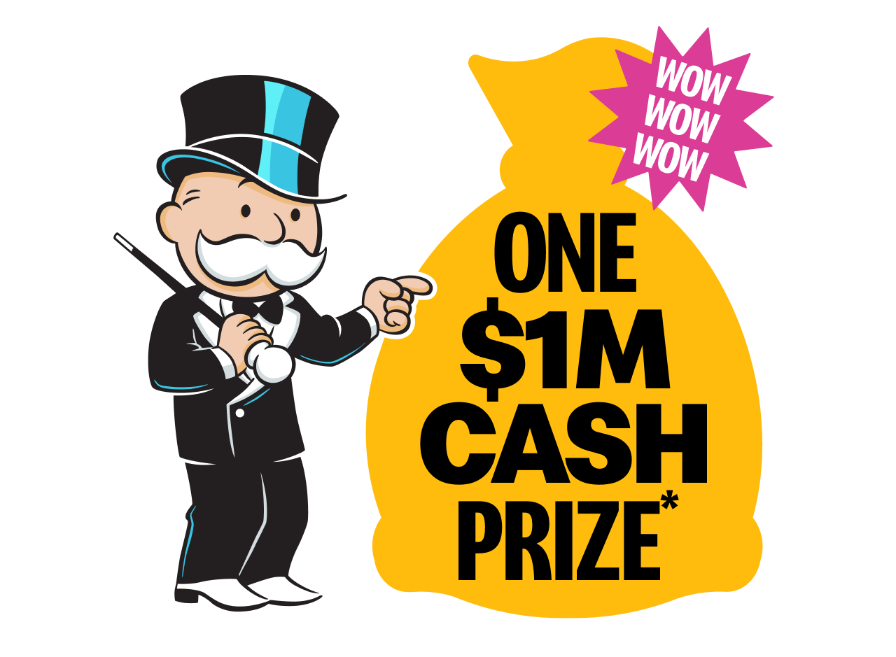 Wow wow wow. 1 million dollars cash. Mr. Monopoly pointing.