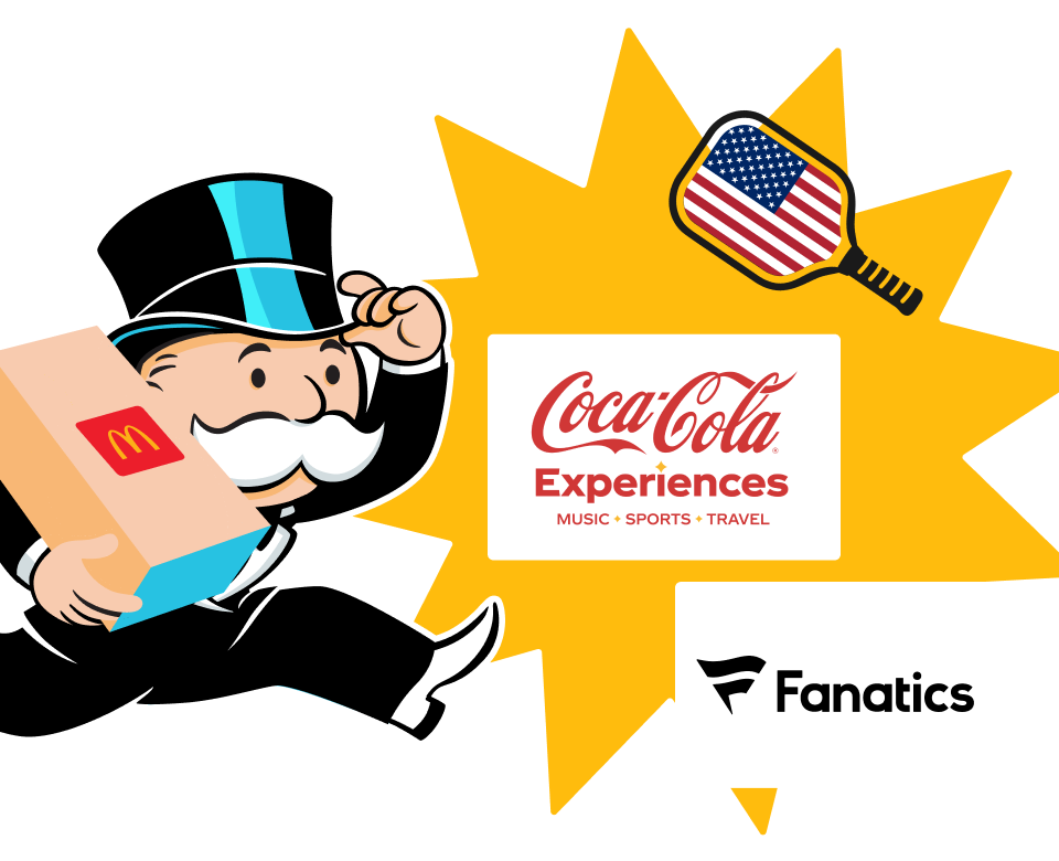 From Pickleball Paddles US, Coca-Cola Experiences, Fanatics and more. Mr. Monopoly running.