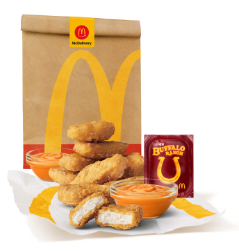 McDelivery bag with Chicken McNuggets and the new Buffalo Ranch Sauce.