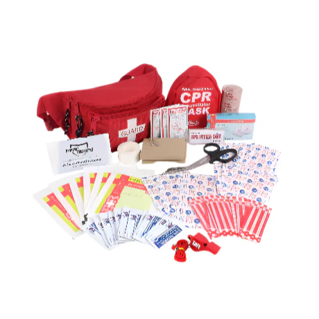 Image of Ever Ready First Aid, Fanny Pack/Hip Pack, Fully Stocked First Aid Kit with Adult & Infant CPR Combo Masks (72 Piece Set)