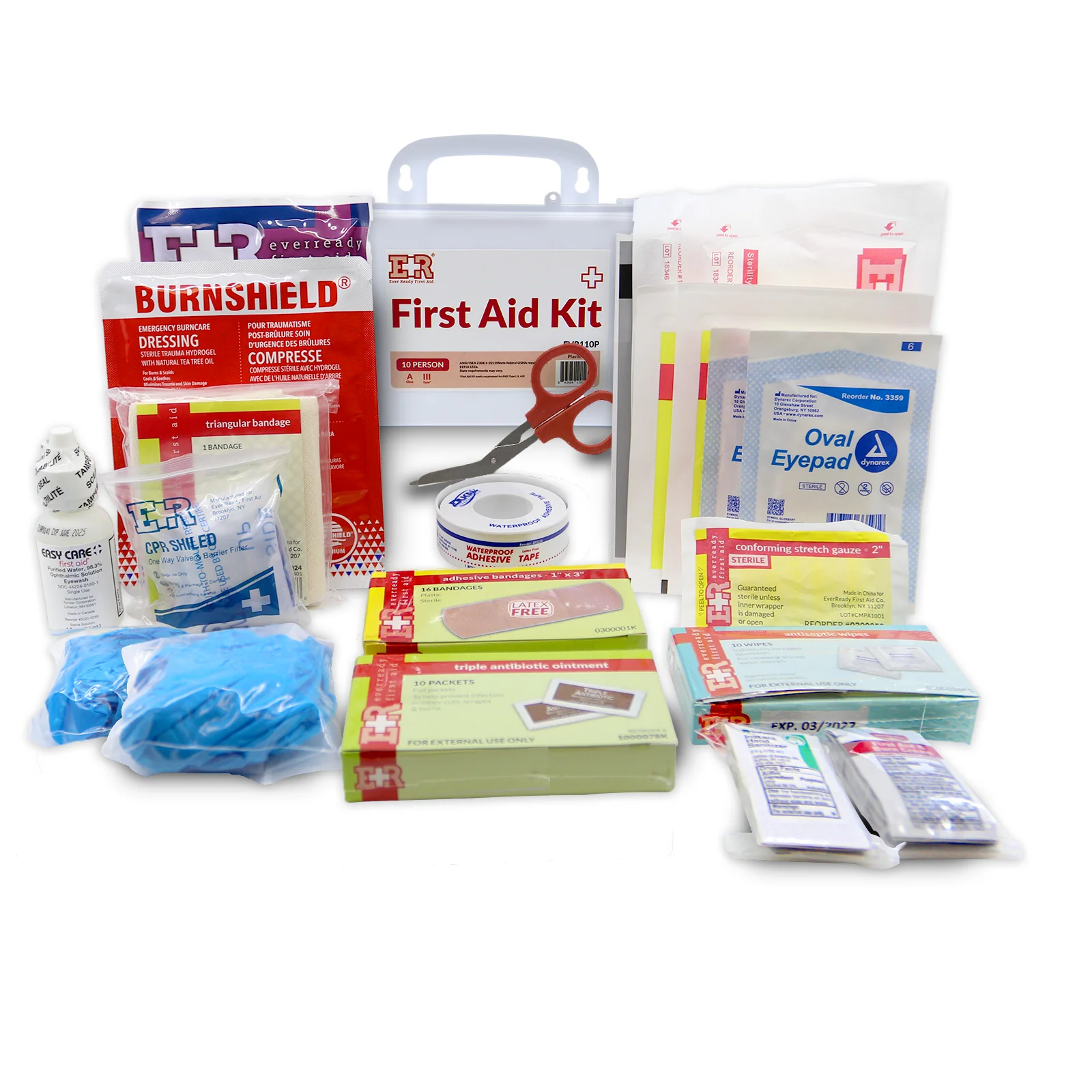 Image of Ever Ready First Aid 10 Person First Aid Kit with Plastic Case, Type III, Ansi A, OSHA Compliant