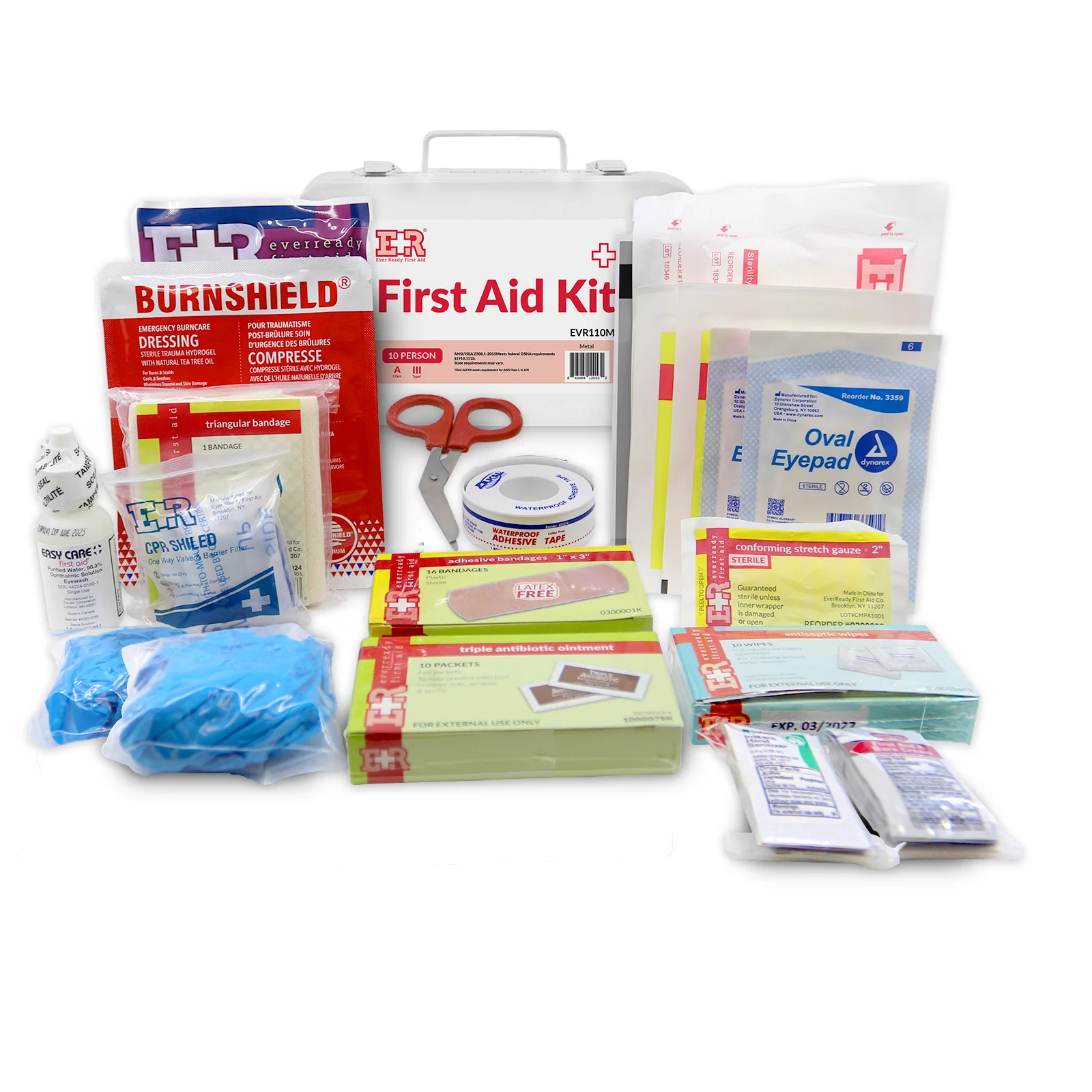 Image of Ever Ready First Aid 10 Person First Aid Kit with Metal Case, Type III, Ansi A, OSHA Compliant